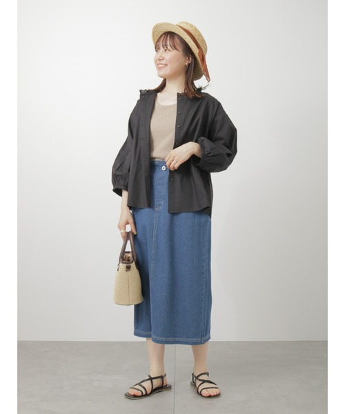 ehka sopo（エヘカソポ）の「6分袖スタンドフリル襟ブラウス（シャツ/ブラウス・レディース・キナリ/ブラック/オフホワイト/グレー・ﾌﾘ-）」の18枚目の写真