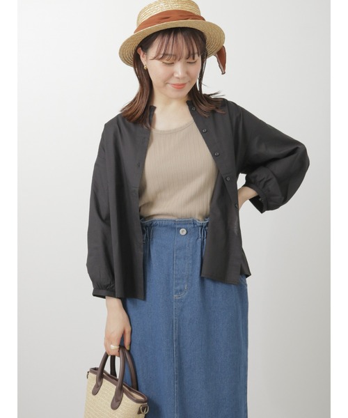 ehka sopo（エヘカソポ）の「6分袖スタンドフリル襟ブラウス（シャツ/ブラウス・レディース・キナリ/ブラック/オフホワイト/グレー・ﾌﾘ-）」の9枚目の写真