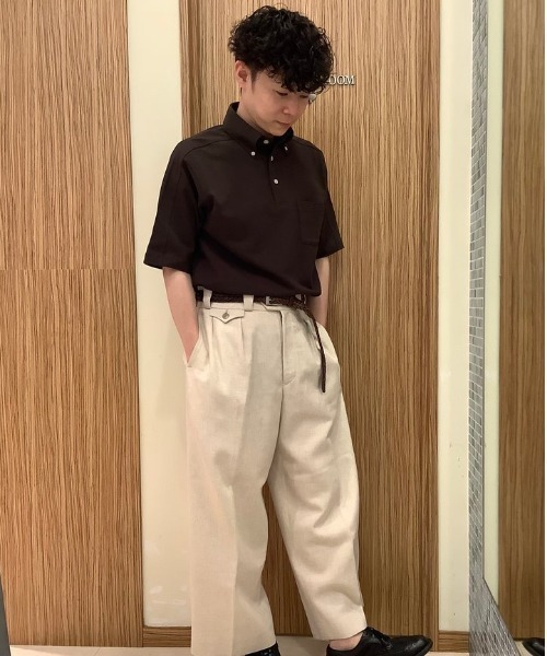 Pitta Re:)(ピッタリ)の「ビズポロ ボタンダウン ラグランデザイン半袖ビジネスポロシャツ(ポロシャツ・メンズ・ブラウン・S/M/L/LL)」の1枚目の写真