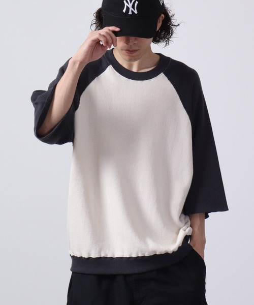 JEMORGAN(ジェーイーモーガン)の「JEMORGAN 柔編み裏毛 5分袖クレリックラグランクルー(Tシャツ/カットソー・メンズ・マスタード/サックスブルー/グリーン/チャコール・L/M)」の1枚目の写真