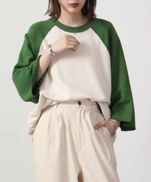 JEMORGAN(ジェーイーモーガン)の「JEMORGAN 柔編み裏毛 5分袖クレリックラグランクルー(Tシャツ/カットソー・メンズ・マスタード/サックスブルー/グリーン/チャコール・L/M)」の16枚目の写真