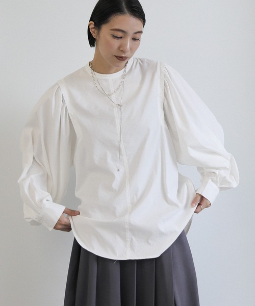 select MOCA(セレクトモカ)の「2wayノーカラーボリュームスリーブブラウス(シャツ/ブラウス・レディース・オフホワイト/ダークグレー・FREE)」の12枚目の写真