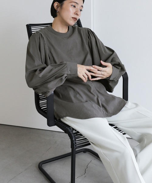 select MOCA(セレクトモカ)の「2wayノーカラーボリュームスリーブブラウス(シャツ/ブラウス・レディース・オフホワイト/ダークグレー・FREE)」の17枚目の写真