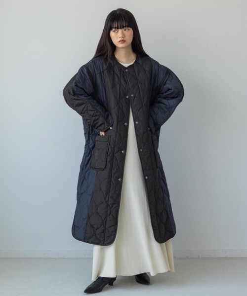 yuw（ユウ）の「リバーシブルバイカラーキルティングコート　970751（ナイロンジャケット・レディース・カーキ/ネイビー・FREE）」の14枚目の写真
