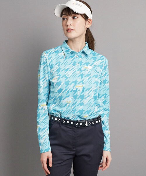 adabat（アダバット）の「◆【UVカット/吸水速乾/遮熱】千鳥デザイン 長袖ポロシャツ（ポロシャツ・レディース・サックスブルー系/ライトグレー系/ホワイト系1・38/42/40/36）」の3枚目の写真