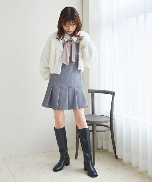 MAJESTIC LEGON（マジェスティックレゴン）の「ダイヤ柄シャギーニットカーディガン（カーディガン/ボレロ・レディース・アイボリー/ピンク/チャコールグレー/グレー/クリーム・MEDIUM）」の19枚目の写真