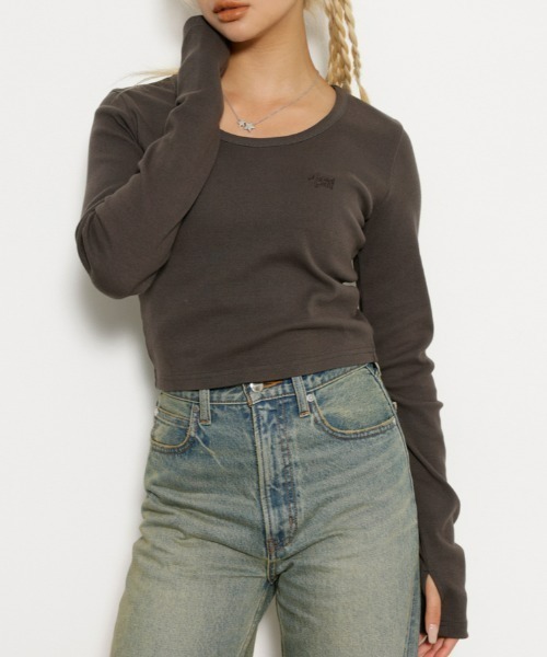 LAGUA GEM(ラグアジェム)の「【追加生産】LAGUA LOGO リブトップス 23A(Tシャツ/カットソー・レディース・チャコールグレー/ネイビー/ホワイト/カーキ/杢グレー・FREE)」の3枚目の写真