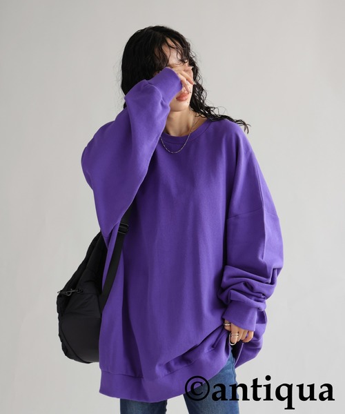 antiqua(アンティカ)の「綿100%裏毛プルオーバー(スウェット・レディース・ネイビー/グレー/アイボリー/レッド/パープル/ブラック/グリーン・L/XL/M/L)」の6枚目の写真