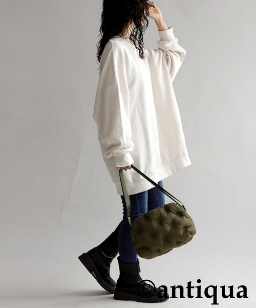 antiqua(アンティカ)の「綿100%裏毛プルオーバー(スウェット・レディース・ネイビー/グレー/アイボリー/レッド/パープル/ブラック/グリーン・L/XL/M/L)」の9枚目の写真