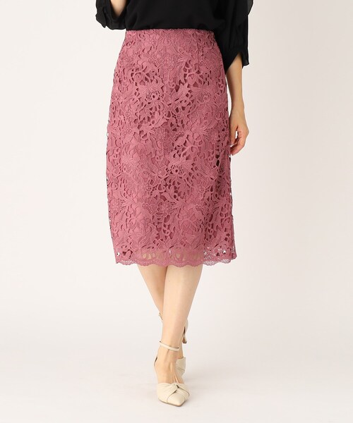 index（インデックス）の「◆≪新色追加≫ボタニカルレースタイトスカート【洗濯機洗い可】（スカート・レディース・チャコールグレー/ブルー/ライトグレー系4/ピンク系・36/38/40/42）」の4枚目の写真