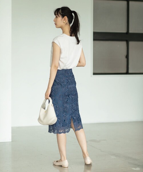 index（インデックス）の「◆≪新色追加≫ボタニカルレースタイトスカート【洗濯機洗い可】（スカート・レディース・チャコールグレー/ブルー/ライトグレー系4/ピンク系・36/38/40/42）」の12枚目の写真