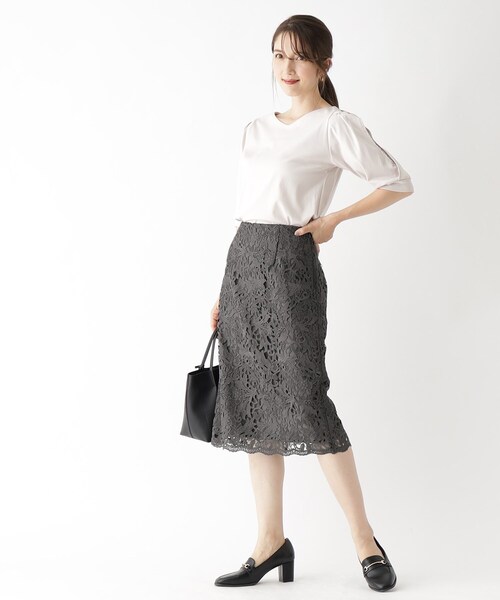 index（インデックス）の「◆≪新色追加≫ボタニカルレースタイトスカート【洗濯機洗い可】（スカート・レディース・チャコールグレー/ブルー/ライトグレー系4/ピンク系・36/38/40/42）」の10枚目の写真