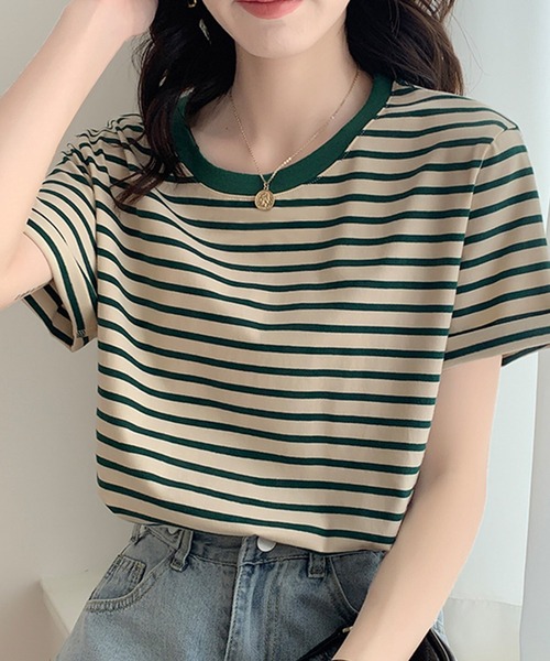 Lilamusant(リラミュゾン)の「【Lilamusant(リラミュゾン)】リンガーネックボーダーTee(Tシャツ/カットソー・レディース・ブルー/ダークネイビー/グリーン/レッド/マスタード・FREE)」の6枚目の写真