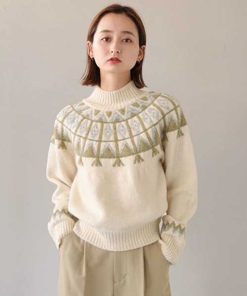 CLEIO(クレイオ)の「【CLEIO】フェアアイル柄ニット(ニット/セーター・レディース・アイボリー/カーキ/ベージュ・FREE)」の4枚目の写真
