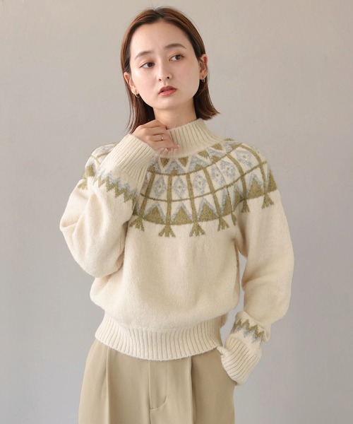 CLEIO(クレイオ)の「【CLEIO】フェアアイル柄ニット(ニット/セーター・レディース・アイボリー/カーキ/ベージュ・FREE)」の5枚目の写真