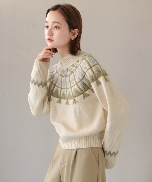 CLEIO(クレイオ)の「【CLEIO】フェアアイル柄ニット(ニット/セーター・レディース・アイボリー/カーキ/ベージュ・FREE)」の6枚目の写真