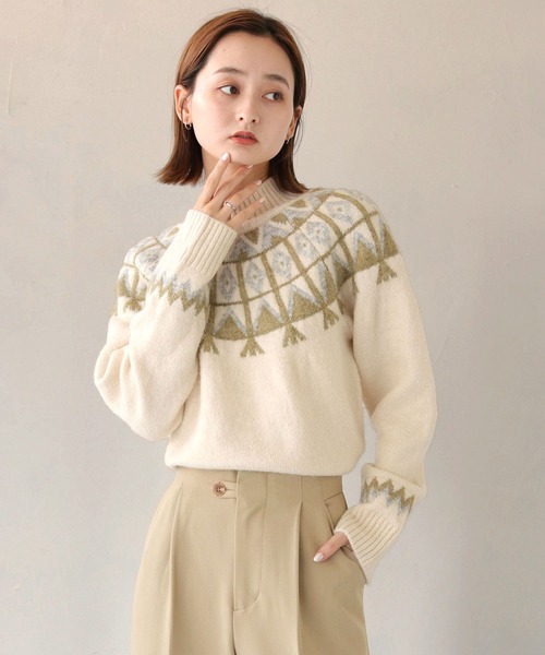 CLEIO(クレイオ)の「【CLEIO】フェアアイル柄ニット(ニット/セーター・レディース・アイボリー/カーキ/ベージュ・FREE)」の15枚目の写真