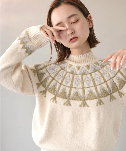 CLEIO(クレイオ)の「【CLEIO】フェアアイル柄ニット(ニット/セーター・レディース・アイボリー/カーキ/ベージュ・FREE)」の9枚目の写真