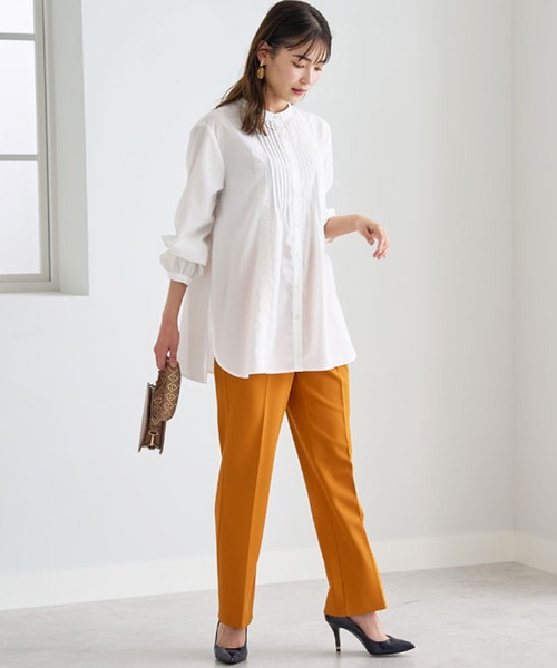 BELLUNA（ベルーナ）の「ピンタック＆華やかレースシャツチュニック（チュニック・レディース・ライム/オフホワイト/チャコール/ワイン・X-LARGE/LARGE/MEDIUM）」の8枚目の写真