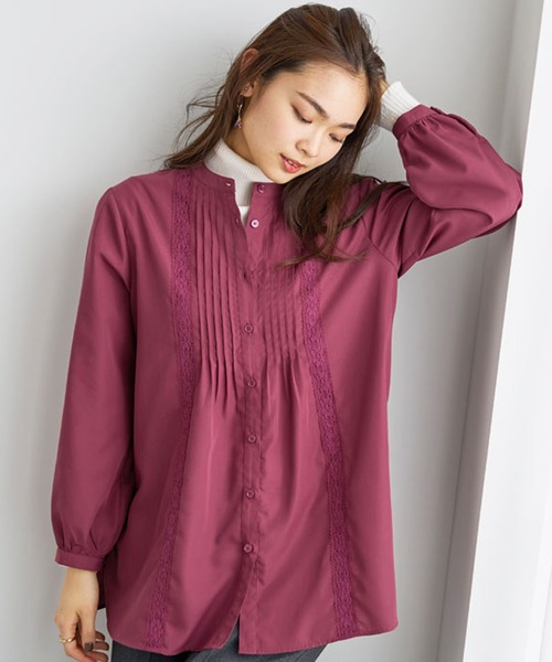 BELLUNA（ベルーナ）の「ピンタック＆華やかレースシャツチュニック（チュニック・レディース・ライム/オフホワイト/チャコール/ワイン・X-LARGE/LARGE/MEDIUM）」の11枚目の写真