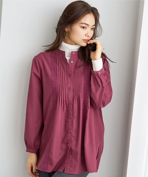 BELLUNA（ベルーナ）の「ピンタック＆華やかレースシャツチュニック（チュニック・レディース・ライム/オフホワイト/チャコール/ワイン・X-LARGE/LARGE/MEDIUM）」の12枚目の写真