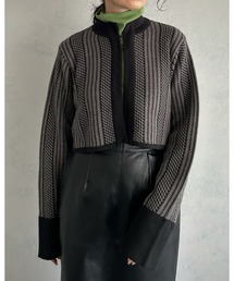 &g'aime | 【&g’aime】ジャガード柄ショートニットカーディガン(カーディガン/ボレロ)