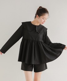 【ZOZO限定カラー】スカラップカラーペプラムロングスリーブブラウス