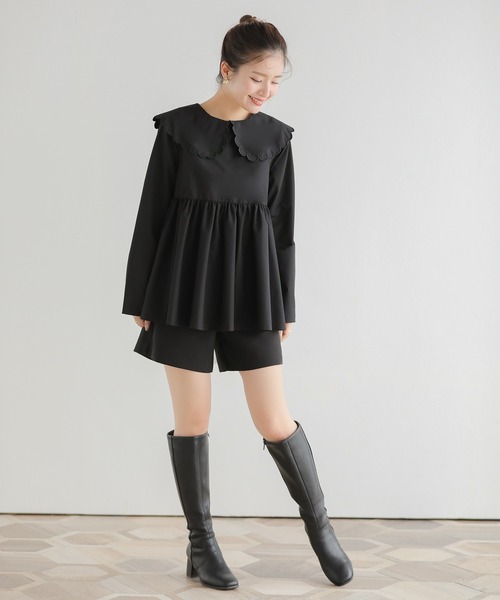 • Fit more フィットモア スカラップカラーペプラムロング セール】【ZOZO限定カラー】スカラップカラーペプラムロング
