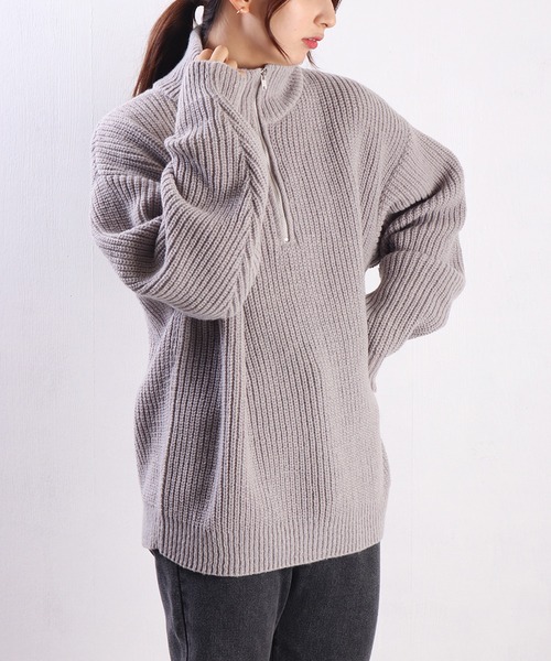 WESTSEA(ウエストシー)の「オーバーサイズ ハーフジップ ハイネック 長袖(ニット/セーター・メンズ・グレー/オフホワイト/ブラック/チャコール・M/L)」の3枚目の写真