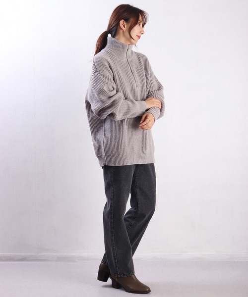 WESTSEA(ウエストシー)の「オーバーサイズ ハーフジップ ハイネック 長袖(ニット/セーター・メンズ・グレー/オフホワイト/ブラック/チャコール・M/L)」の18枚目の写真