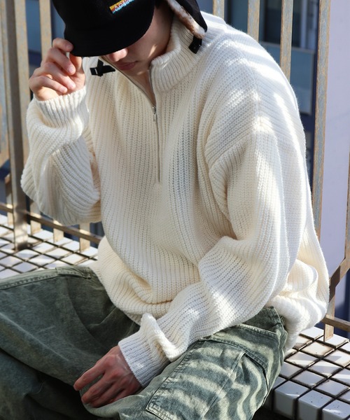 WESTSEA(ウエストシー)の「オーバーサイズ ハーフジップ ハイネック 長袖(ニット/セーター・メンズ・グレー/オフホワイト/ブラック/チャコール・M/L)」の14枚目の写真