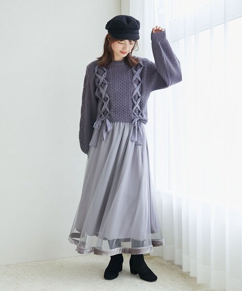 MAJESTIC LEGON(マジェスティックレゴン)の「【WEB限定XSサイズあり】裾ベロアチュールスカート(スカート・レディース・ピンクベージュ/グレー/アイボリー/ブラック・MEDIUM/SMALL/X-SMALL)」の6枚目の写真