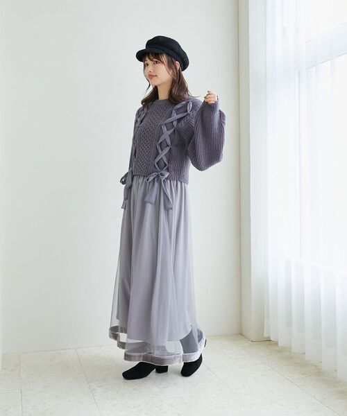 MAJESTIC LEGON(マジェスティックレゴン)の「【WEB限定XSサイズあり】裾ベロアチュールスカート(スカート・レディース・ピンクベージュ/グレー/アイボリー/ブラック・MEDIUM/SMALL/X-SMALL)」の7枚目の写真