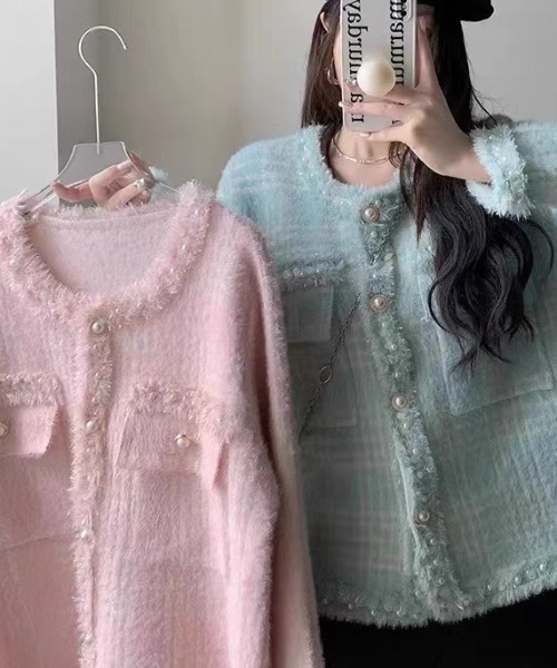 セール】YUGA_YGMC パールボタン ツイードジャケット（ノーカラー