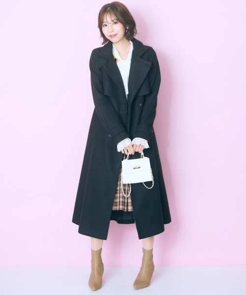 marun(マルン)の「<大きいサイズ> 2wayカラーロングコート marun(チェスターコート・レディース・ブラック/スモークピンク・L/LL/3L/4L/5L)」の8枚目の写真