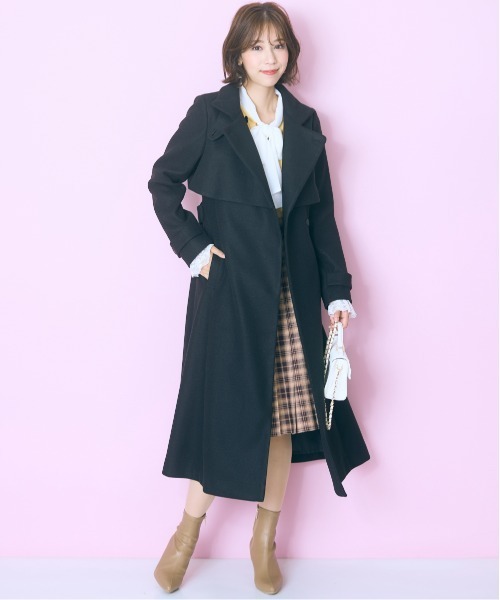 marun(マルン)の「<大きいサイズ> 2wayカラーロングコート marun(チェスターコート・レディース・ブラック/スモークピンク・L/LL/3L/4L/5L)」の9枚目の写真