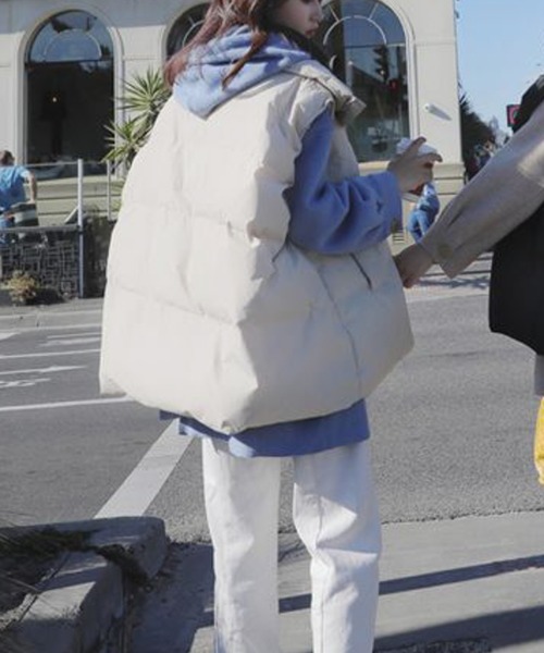 【セール】■lamusant(リラミュゾン)■ スタンドカラーボリューム中綿ベスト フェイクダウン オーバーサイズ（ダウンベスト）｜Lilamusant（リラミュゾン）