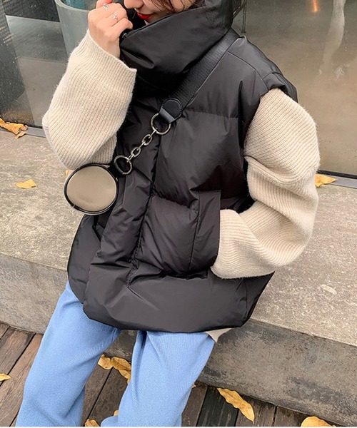 【セール】■lamusant(リラミュゾン)■ スタンドカラーボリューム中綿ベスト フェイクダウン オーバーサイズ（ダウンベスト）｜Lilamusant（リラミュゾン）