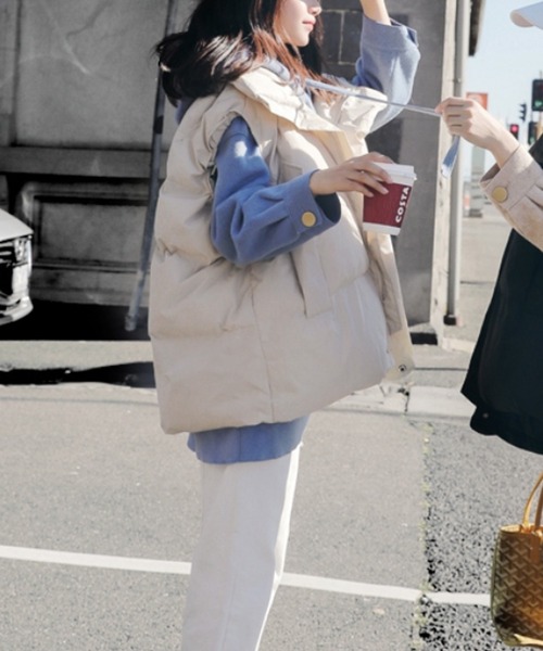 【セール】■lamusant(リラミュゾン)■ スタンドカラーボリューム中綿ベスト フェイクダウン オーバーサイズ（ダウンベスト）｜Lilamusant（リラミュゾン）