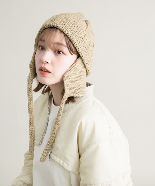 KBF(ケイビーエフ)の「フライトニットCAP(ニットキャップ/ビーニー・レディース・ベージュ/チャコールグレー・ONE)」の8枚目の写真