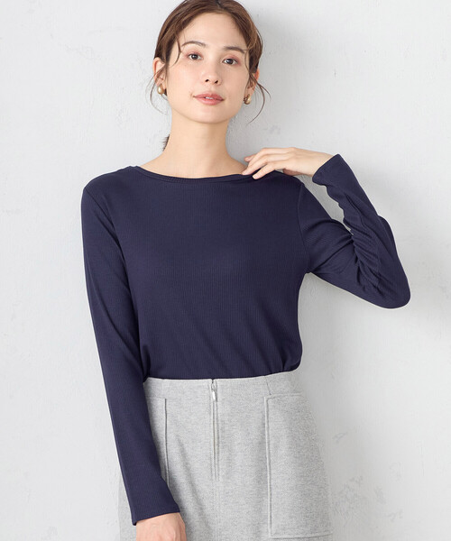 COMME CA ISM（コムサイズム）の「前後２ｗａｙ　リブロンＴ（Tシャツ/カットソー・レディース・ブラック/ネイビー/ライトグレー/ホワイト・MEDIUM/LARGE）」の4枚目の写真