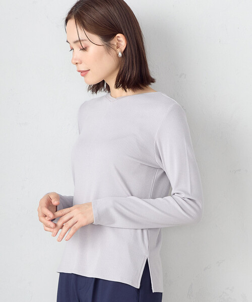 COMME CA ISM（コムサイズム）の「前後２ｗａｙ　リブロンＴ（Tシャツ/カットソー・レディース・ブラック/ネイビー/ライトグレー/ホワイト・MEDIUM/LARGE）」の3枚目の写真