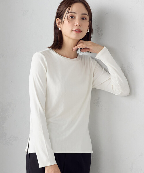 COMME CA ISM（コムサイズム）の「前後２ｗａｙ　リブロンＴ（Tシャツ/カットソー・レディース・ブラック/ネイビー/ライトグレー/ホワイト・MEDIUM/LARGE）」の6枚目の写真