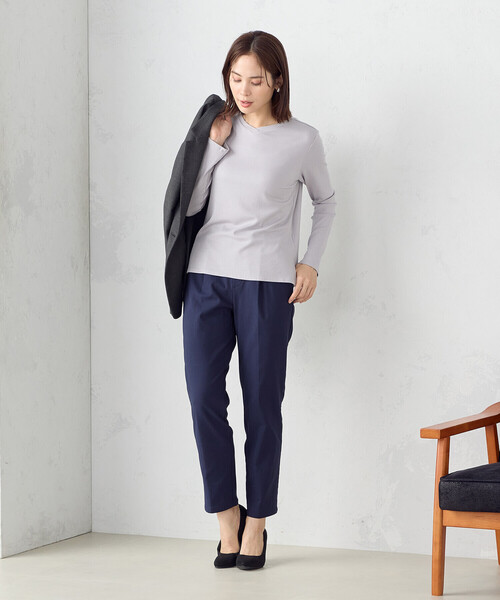 COMME CA ISM（コムサイズム）の「前後２ｗａｙ　リブロンＴ（Tシャツ/カットソー・レディース・ブラック/ネイビー/ライトグレー/ホワイト・MEDIUM/LARGE）」の7枚目の写真