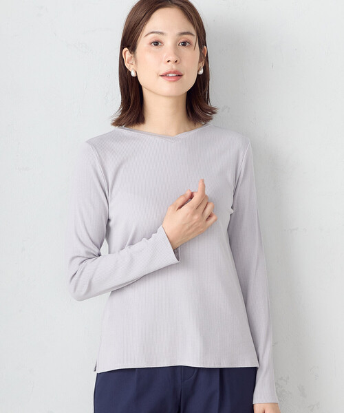 COMME CA ISM（コムサイズム）の「前後２ｗａｙ　リブロンＴ（Tシャツ/カットソー・レディース・ブラック/ネイビー/ライトグレー/ホワイト・MEDIUM/LARGE）」の8枚目の写真