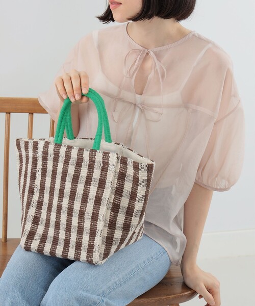 Ray BEAMS(レイビームス)の「Lilas Campbell × Ray BEAMS / 別注 配色 チェック トートバッグ(トートバッグ・レディース・ブラウン/ミント・ONE SIZE)」の3枚目の写真