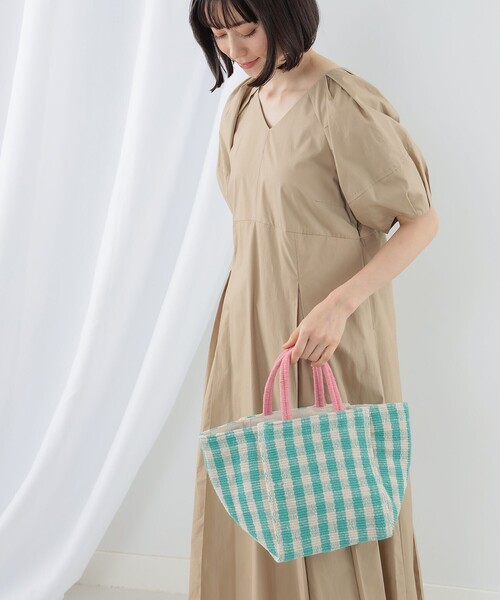 Ray BEAMS(レイビームス)の「Lilas Campbell × Ray BEAMS / 別注 配色 チェック トートバッグ(トートバッグ・レディース・ブラウン/ミント・ONE SIZE)」の4枚目の写真