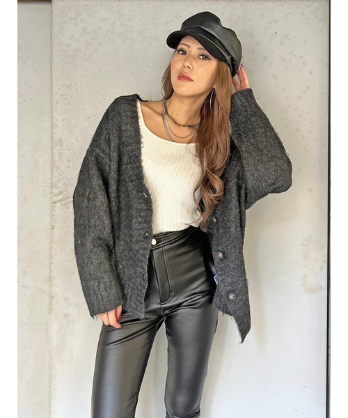 EGOIST（エゴイスト）の「ロングシャギーオーバーカーディガン（カーディガン/ボレロ・レディース・パープル/アイボリー/ブラック/ブルー/ベージュ・FREE）」の3枚目の写真