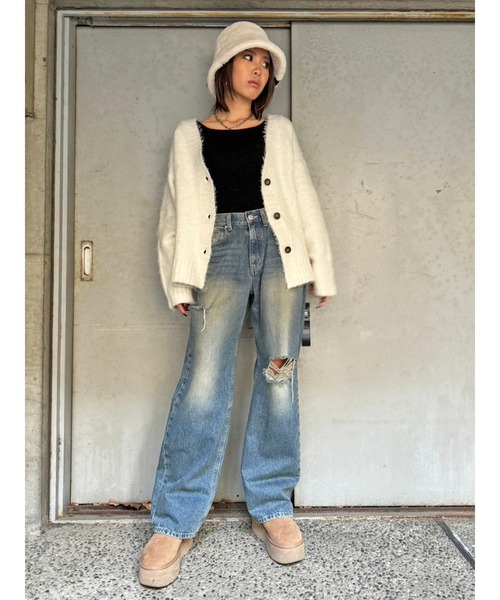 EGOIST（エゴイスト）の「ロングシャギーオーバーカーディガン（カーディガン/ボレロ・レディース・パープル/アイボリー/ブラック/ブルー/ベージュ・FREE）」の17枚目の写真