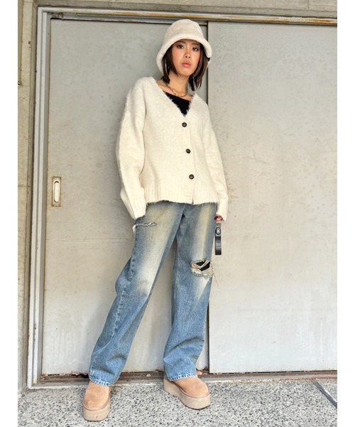 EGOIST（エゴイスト）の「ロングシャギーオーバーカーディガン（カーディガン/ボレロ・レディース・パープル/アイボリー/ブラック/ブルー/ベージュ・FREE）」の19枚目の写真